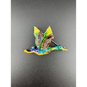 Alice Caviness Vintage 1950s German Sterling Silver Enamel Mallard Duck Brooch